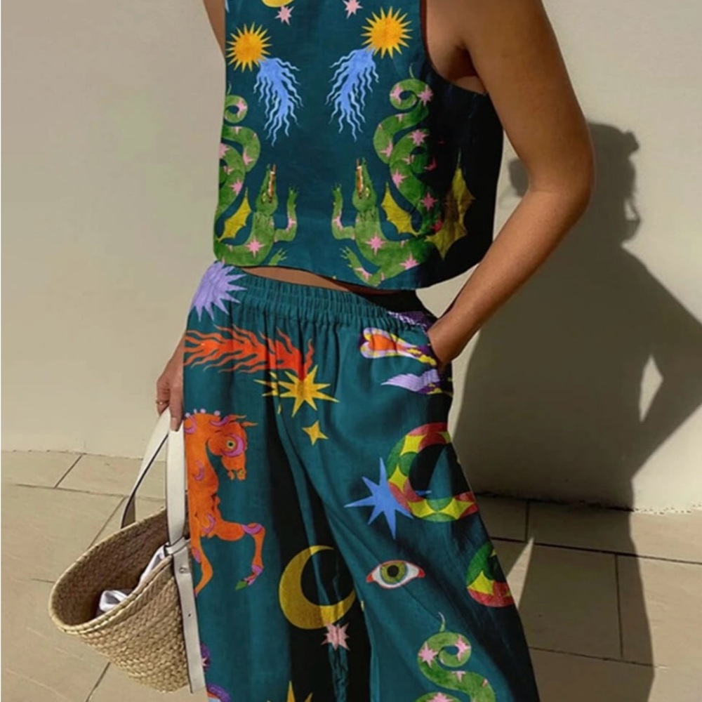 Colorful Celestial Print Two-Piece Set